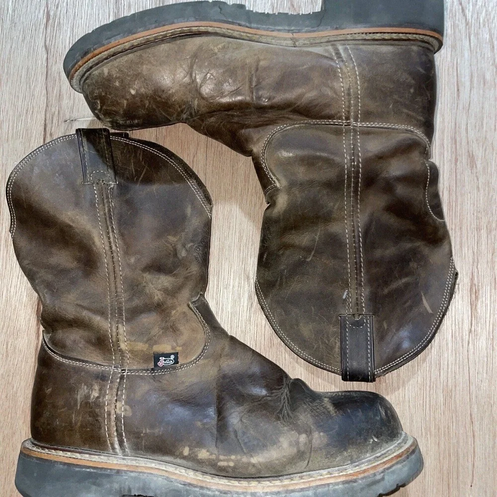 Justin Original‎ 4491 Brown Leather J-Max Slip On Men Work Boots SZ 10 EE